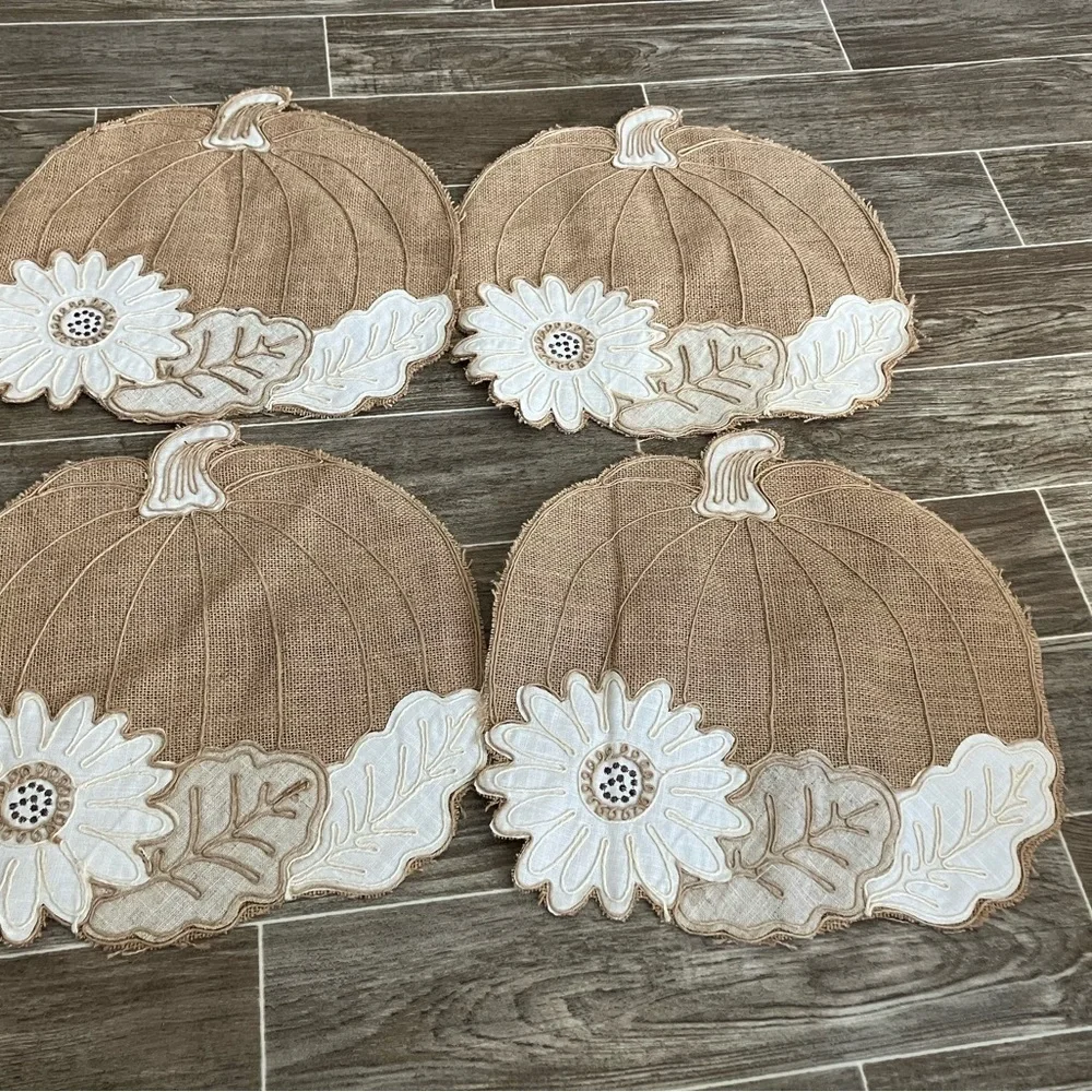 Rustic Pumpkin Placemats with Floral Design - Picture 1 of 5